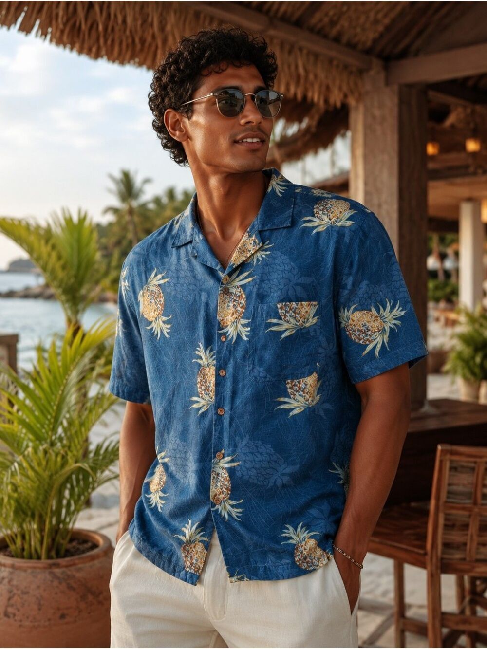 Vintage Monterey Club 100% Silk Reverse Print Pineapple Hawaiian Shirt L